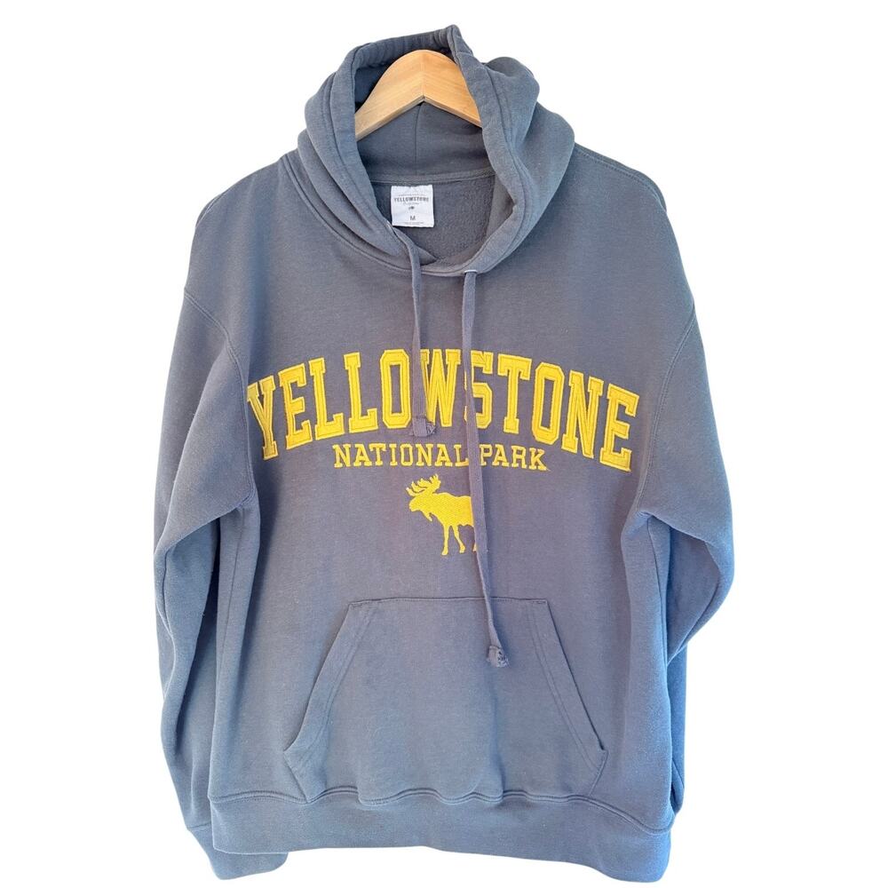 Yellowstone National Park Hoodie Mens Medium Gray Pullover Sweatshirt